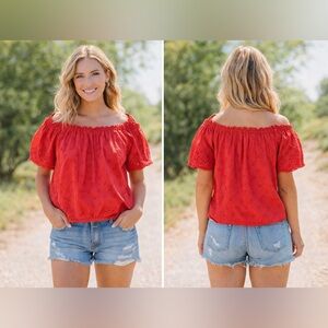 Red Eyelet Crop Top NWT